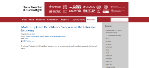 Maternity Cash Benefits for Workers in the Informal Economy
