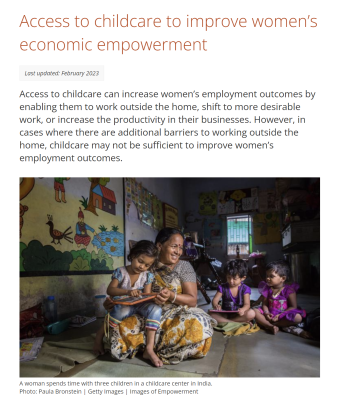 Access to childcare to improve women’s economic empowerment